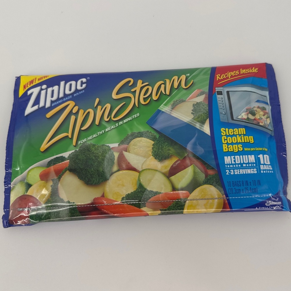 Ziploc Zip'n Steam 2007 Medium Steam Cooking Bags 10 Count Clear Blue